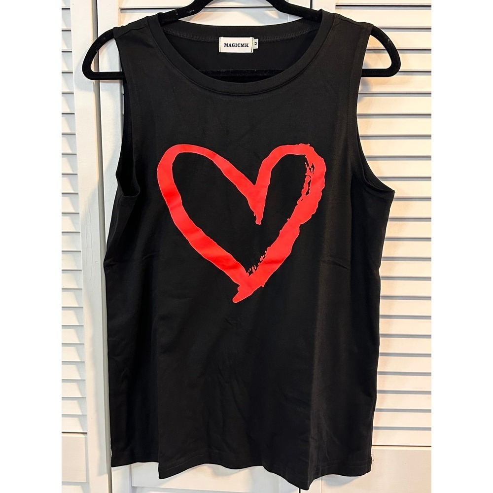MAGICMK Womens Tank Tops Summer Casual Sleeveless Shirt Heart Graphic